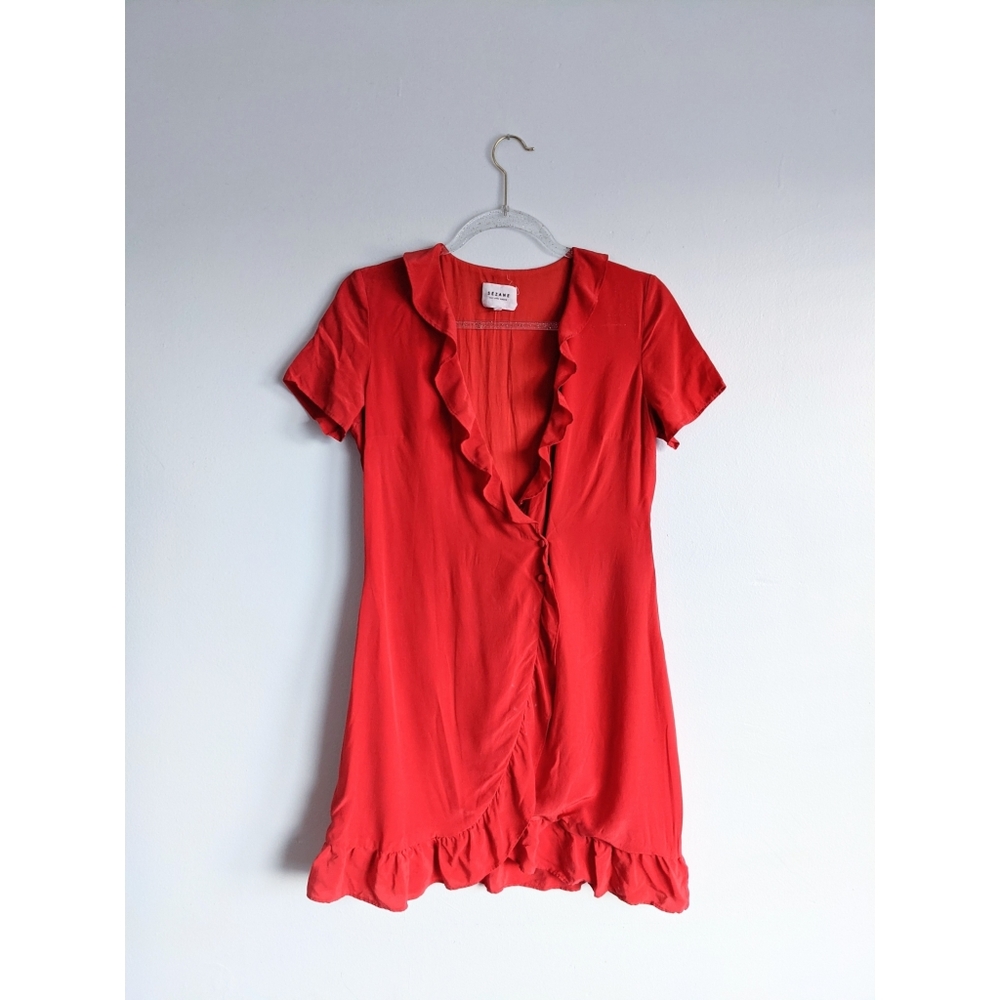Sezane Red Silk Ruffle Mini Dress | Size 38/6